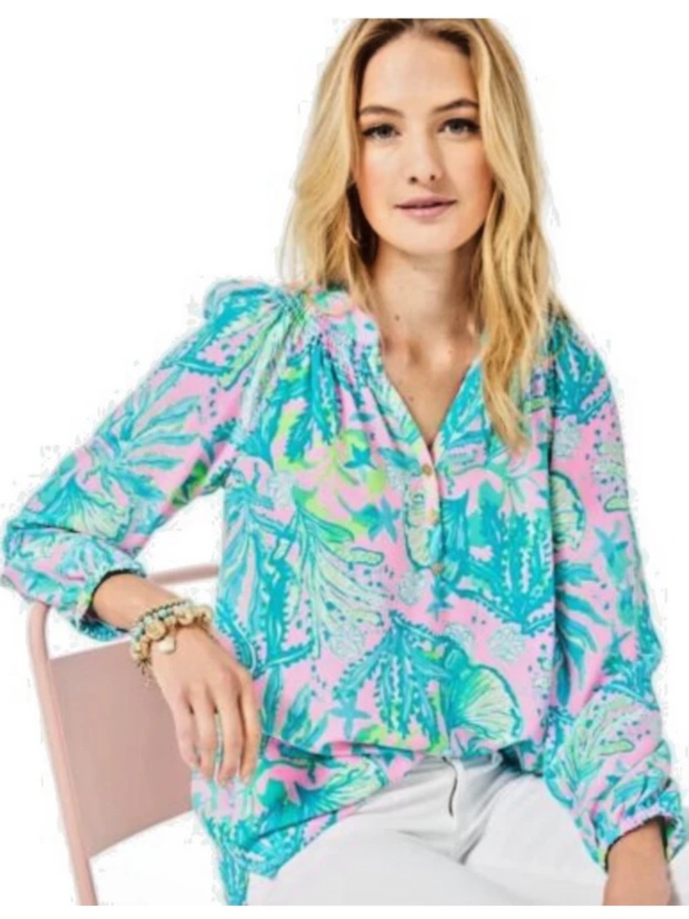 Lilly Pulitzer Pink & Turquoise silk Tunic Top